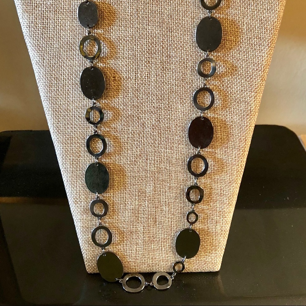 Chico’s Gun Metal Gray Fashion Necklace 19” euc
